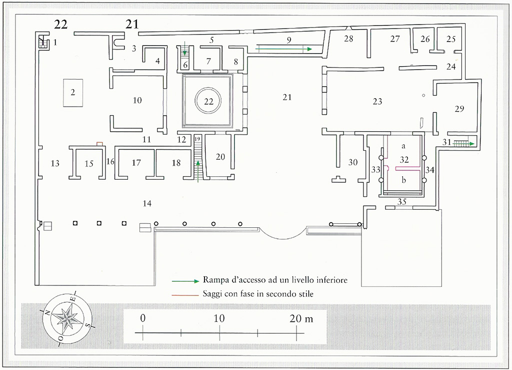 VII .16.22 Pompeii. Casa di Fabio Rufo or House of M Fabius Rufus. Planimetra del Pianoterra. Ground floor plan.

Plan M. Notomista and E. Piccirilli.

See Aoyagi M., Pappalardo U., 2006. Pompei (Regiones VI-VII) Insula Occidentalis. Napoli: Valtrend, p 271, Tav. 8.
